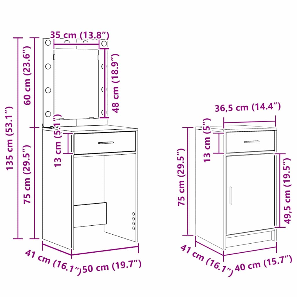 Dressing Table with Door White 50 x 41 x 135 cm Engineered Wood
