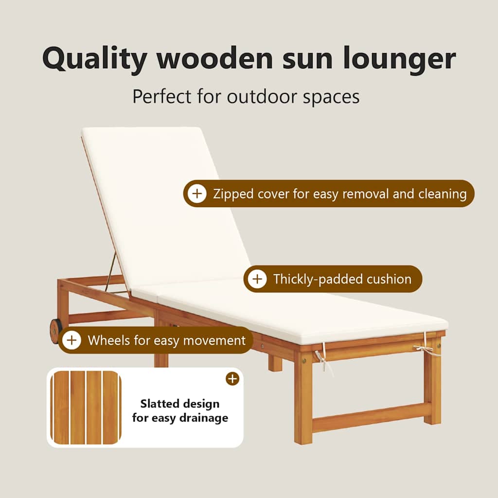 Sun Lounger Reclining Brown 202 x 53 x 89 cm Solid Acacia Wood