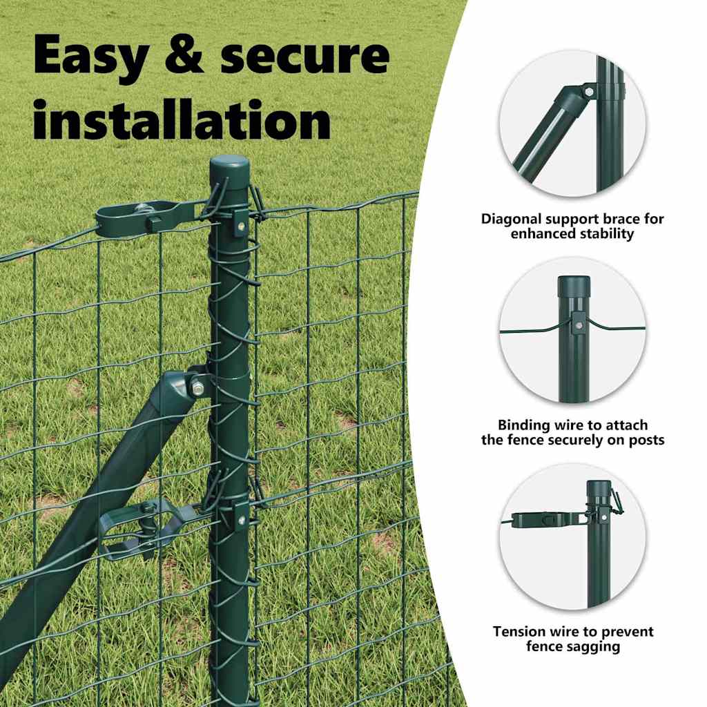 Embedded Fence Post 13 pcs Green Powder-Coated Steel