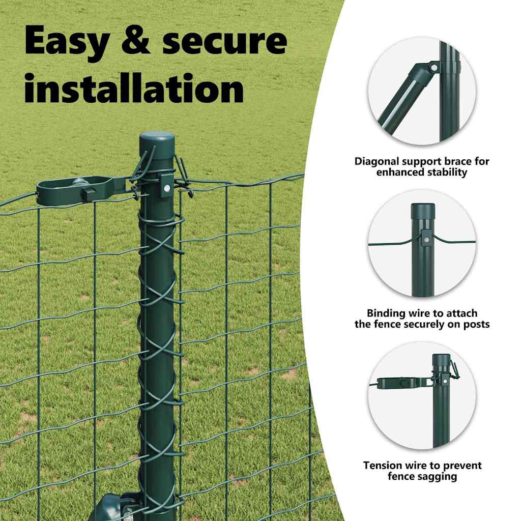 Embedded Fence Post 7 pcs Green Powder-Coated Steel
