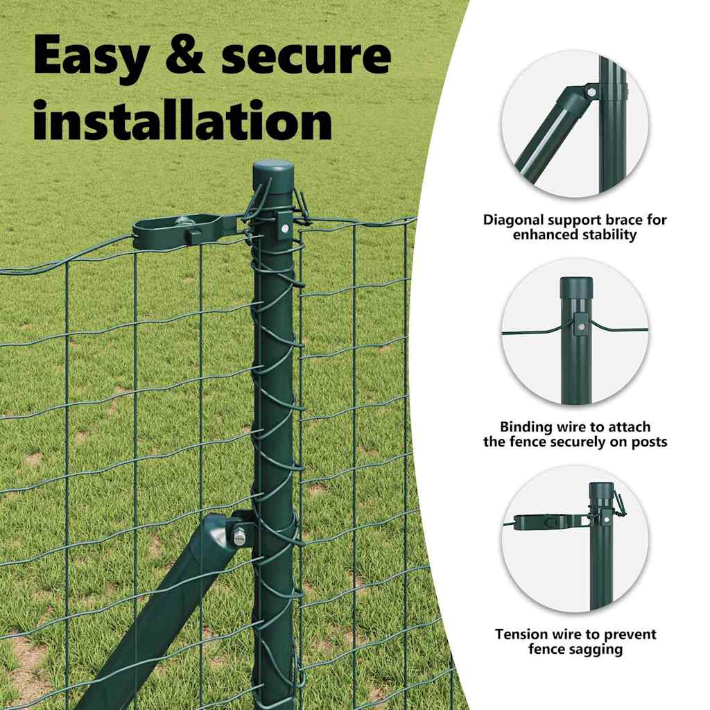 Embedded Fence Post 13 pcs Green Powder-Coated Steel