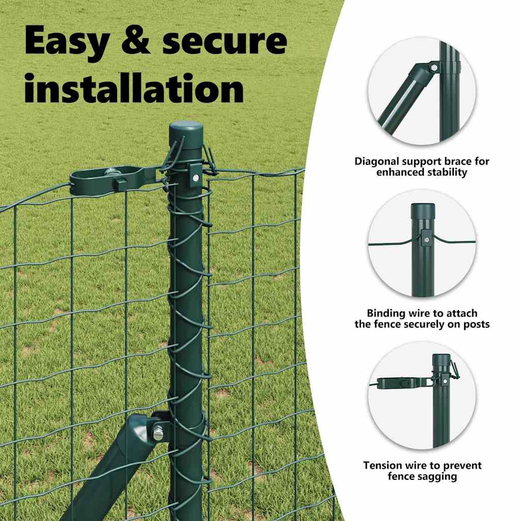 Embedded Fence Post 7 pcs Green Powder-Coated Steel