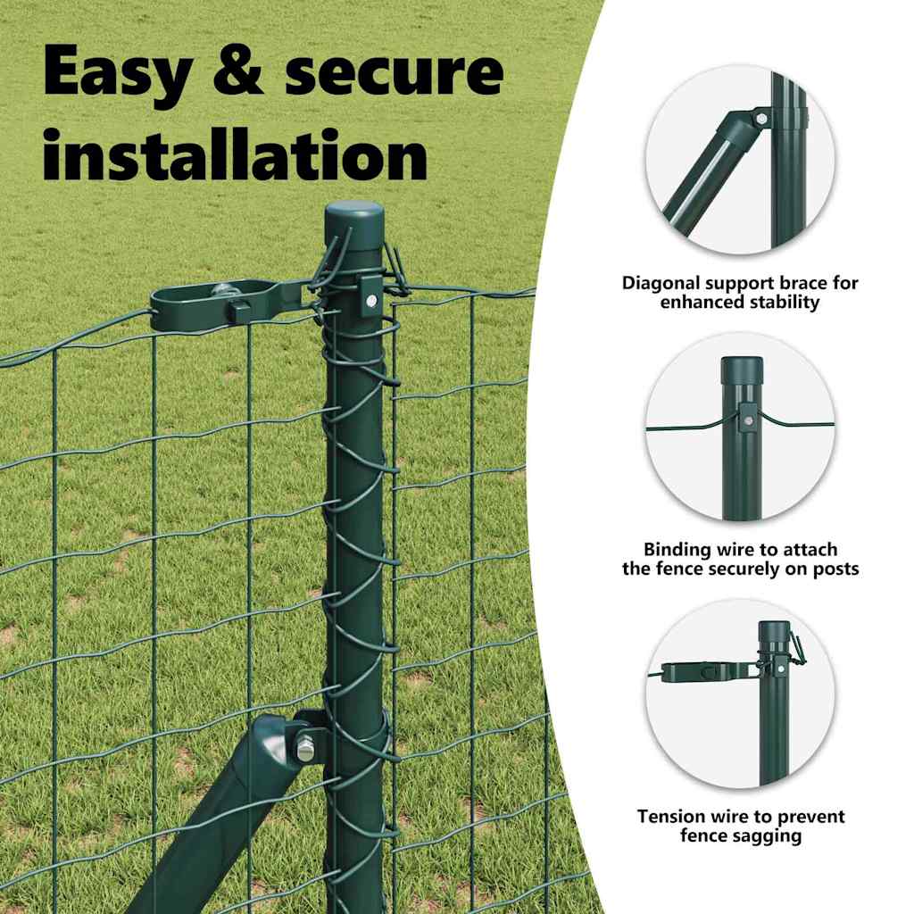 Embedded Fence Post 13 pcs Green Powder-Coated Steel