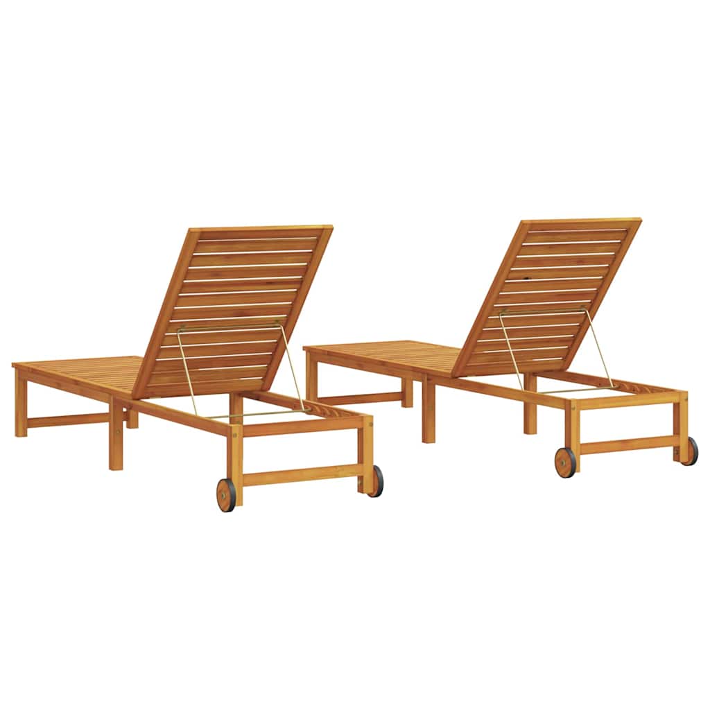 Sun Lounger 2 pcs Brown 202 x 53 x 89 cm Solid Acacia Wood