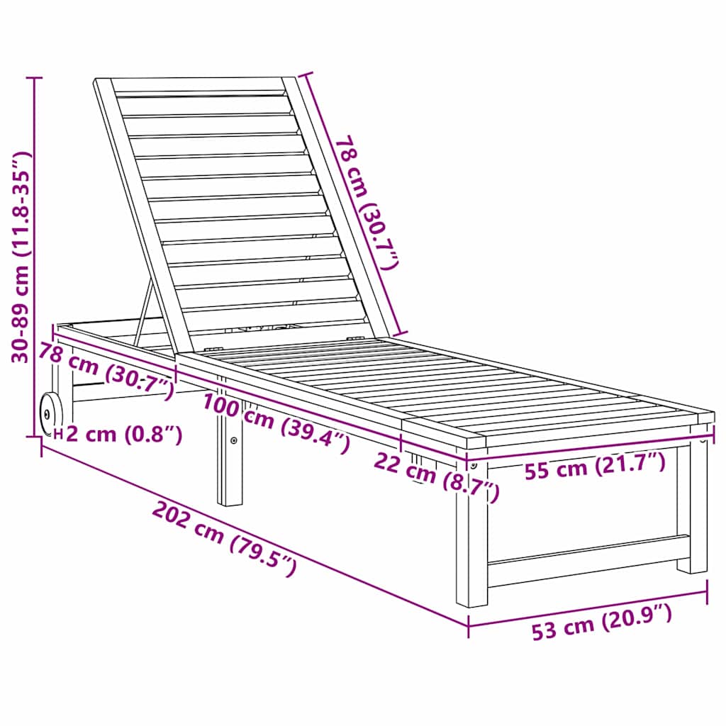 Sun Lounger 2 pcs Solid Acacia Wood Brown