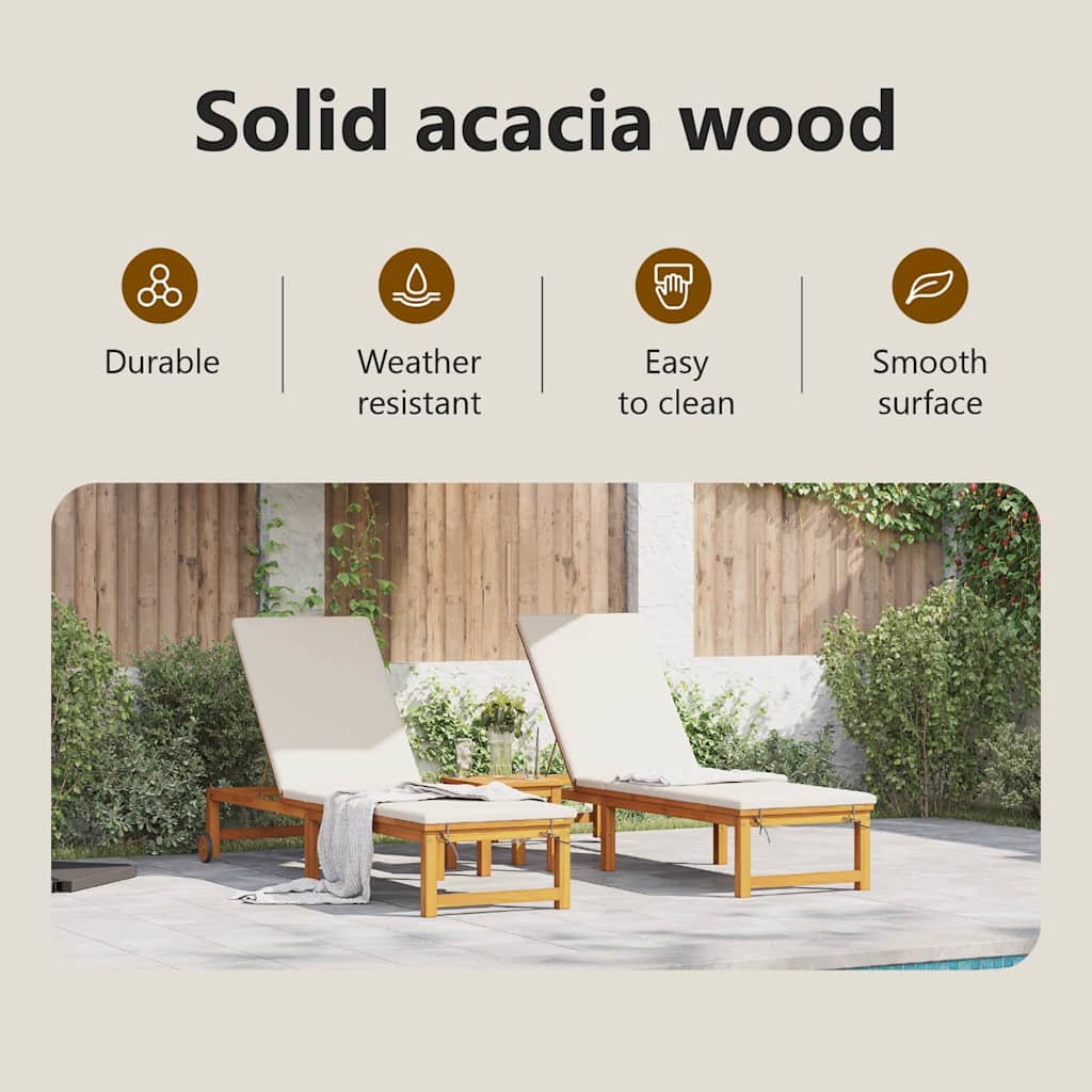 Sun Lounger 2 pcs Solid Acacia Wood Brown