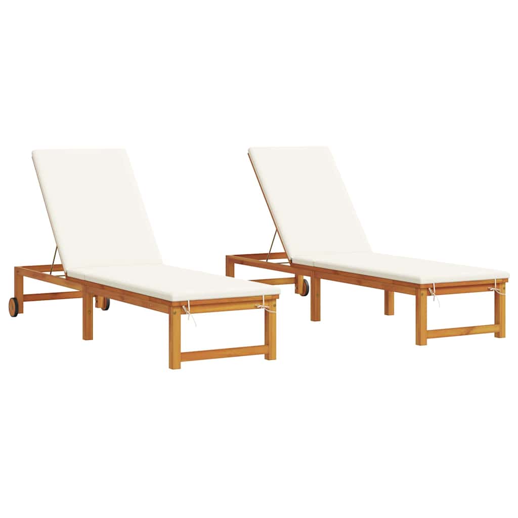 Sun Lounger 2 pcs Solid Acacia Wood Brown