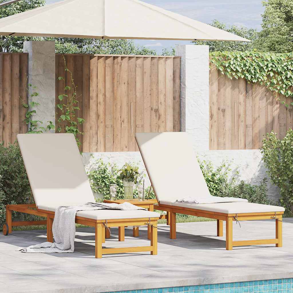 Sun Lounger 3 pcs Solid Acacia Wood Brown