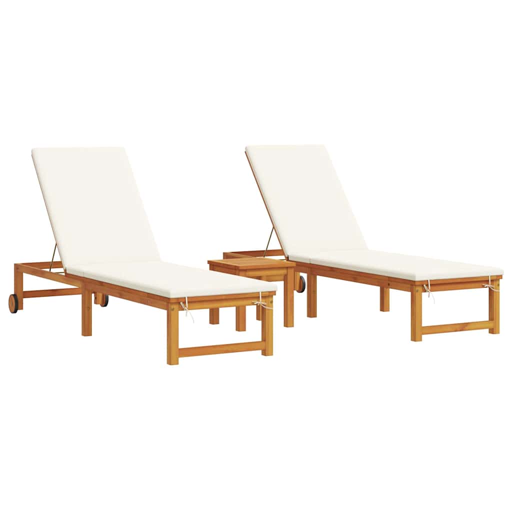Sun Lounger Reclining 3 pcs Brown Solid Acacia Wood