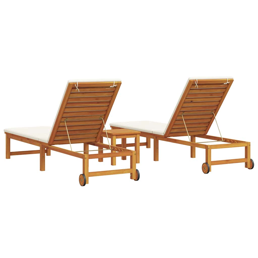 Sun Lounger 3 pcs Solid Acacia Wood Brown
