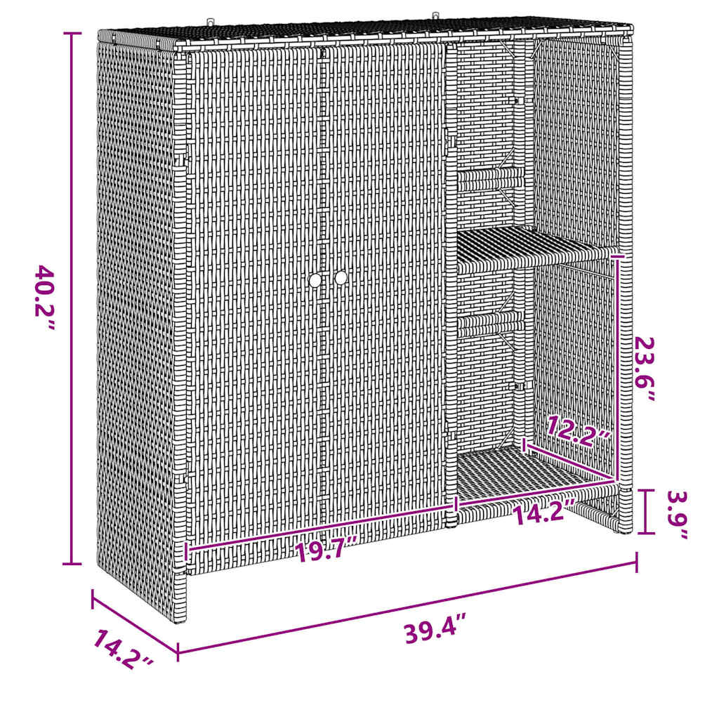 Storage Cabinet with Storage Grey 100 x 36 x 102 cm Rattan