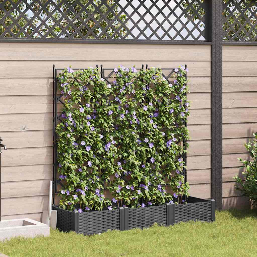 Garden Planter with Trellis 3 pcs Black 120 x 40 x 125.5 cm PP