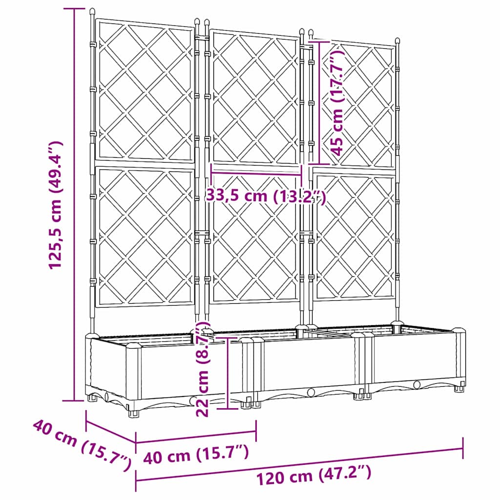 Garden Planter 3 pcs Black 120 x 40 x 125,5 cm PP