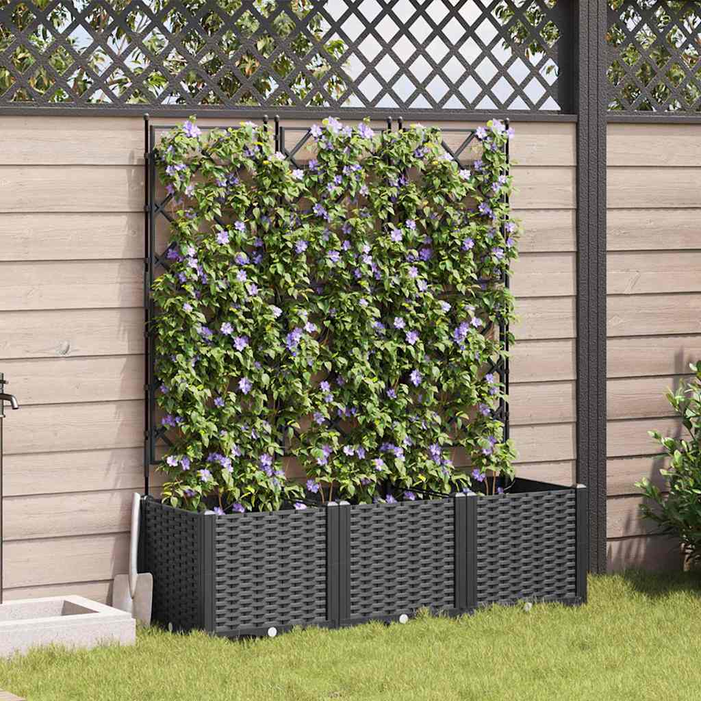 Garden Planter with Trellis 3 pcs Black 120 x 40 x 143 cm PP