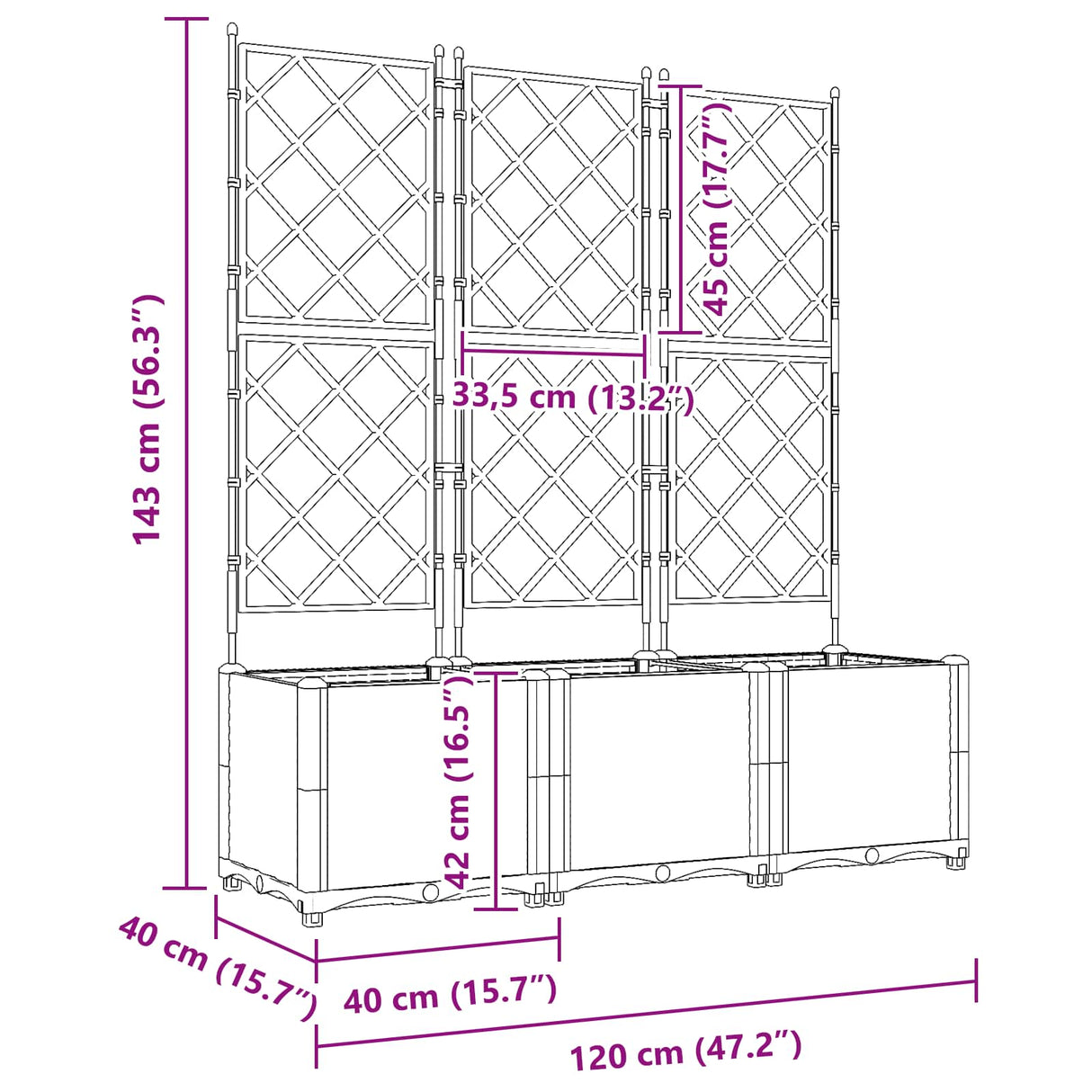 Garden Planter 3 pcs Grey 120 x 40 x 143 cm PP