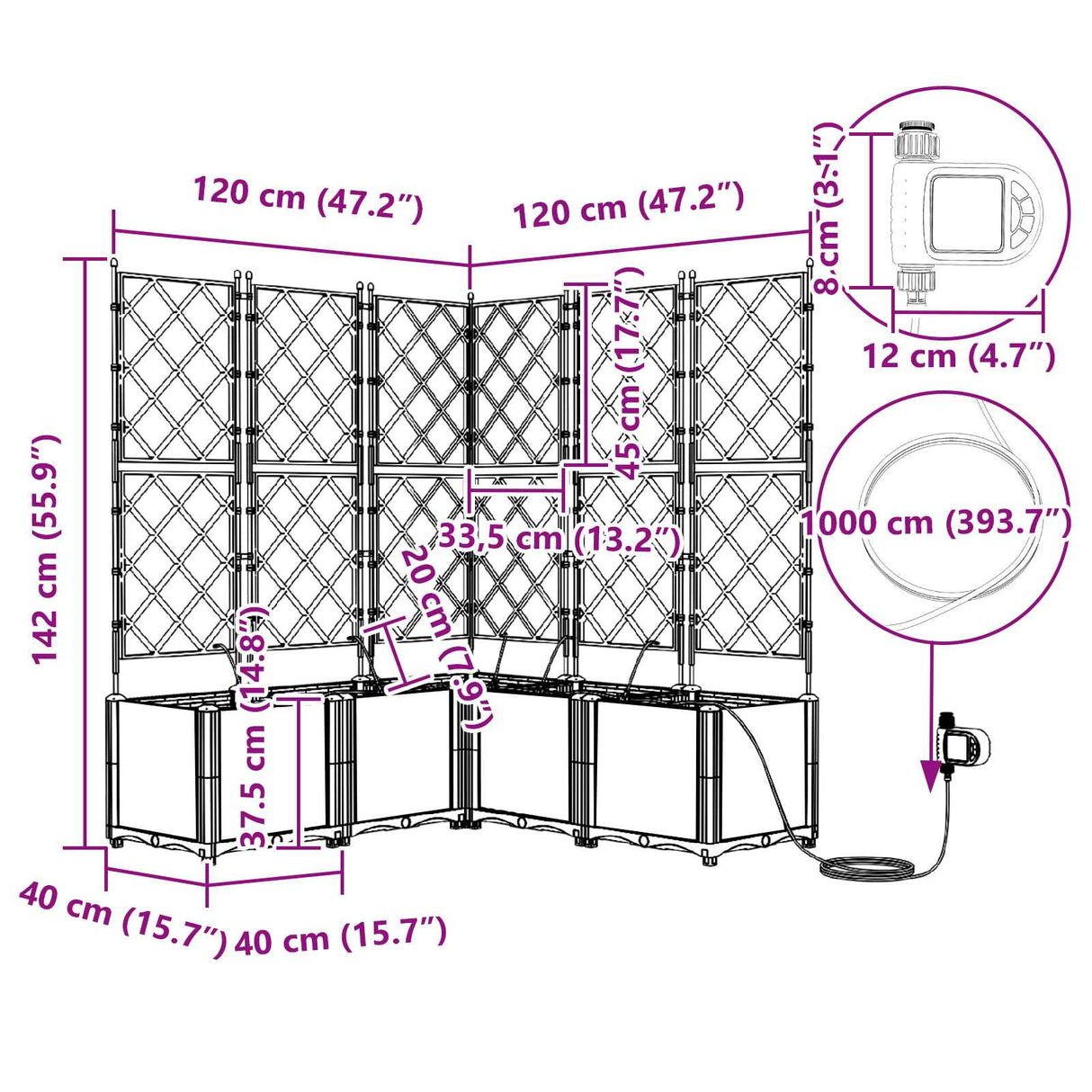 Garden Planter 3 pcs Grey 120 x 120 x 142 cm Steel
