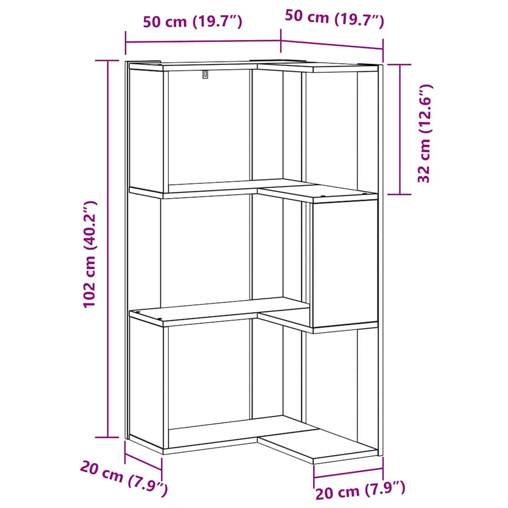 Bookcase 3-Tier 50 x 50 x 102 cm Black Oak