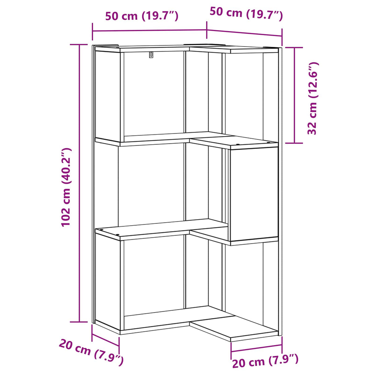 Bookcase 3-Tier 50 x 50 x 102 cm Black Oak