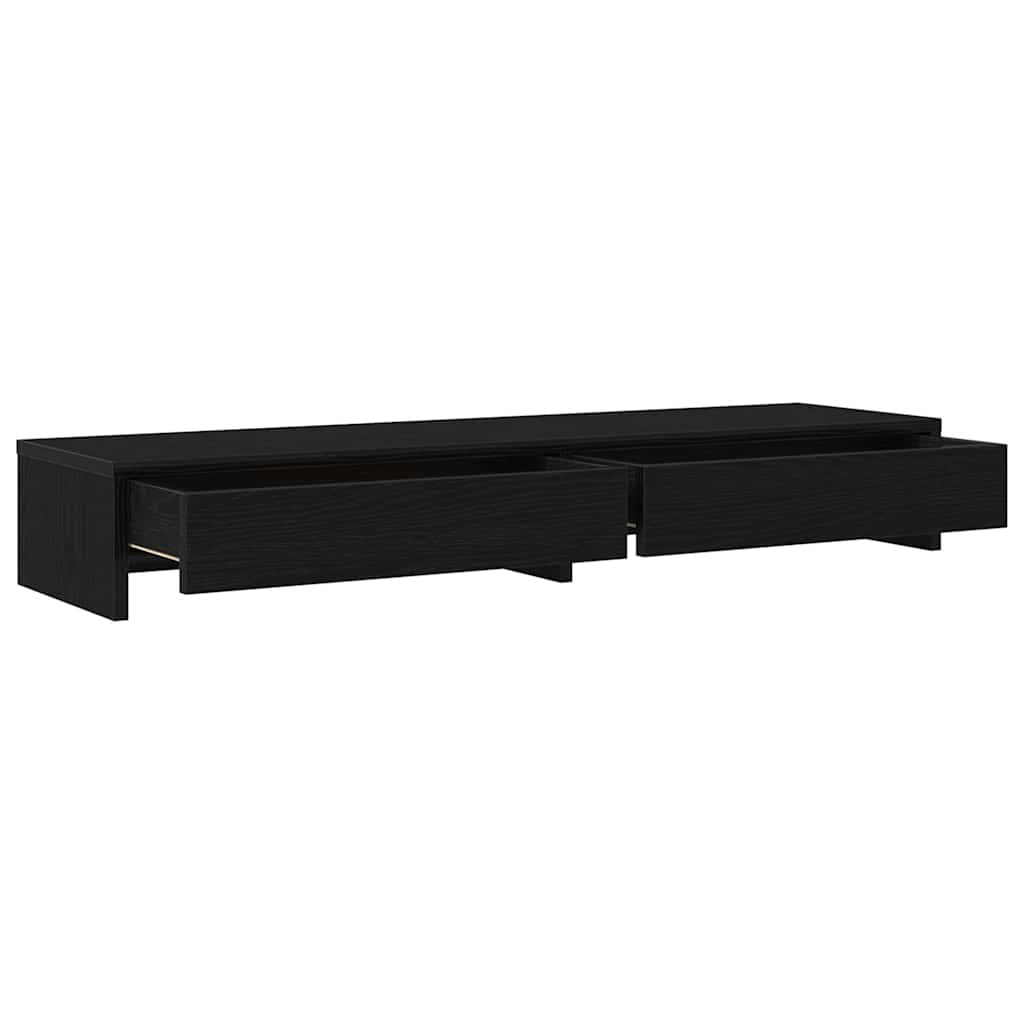 Monitor Stand with Drawers Black Oak 100x27x15cm Engineered Wood