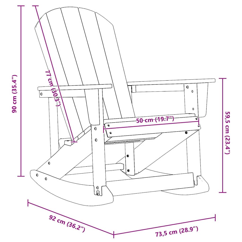 Adirondack Rocking Chair Black 92 x 73.5 x 92 cm HDPE
