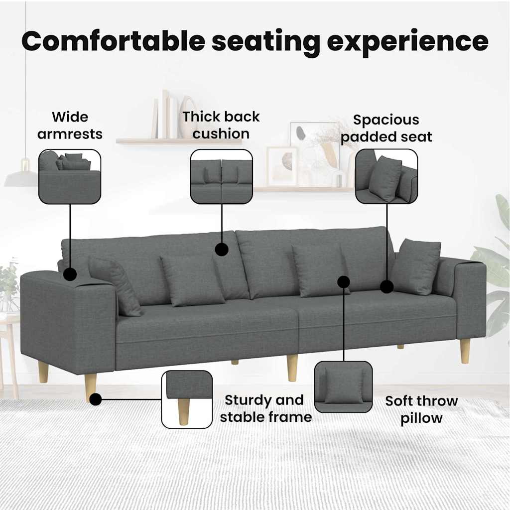 Fabric Sofa with Cushion Dark Grey 208 cm Fabric