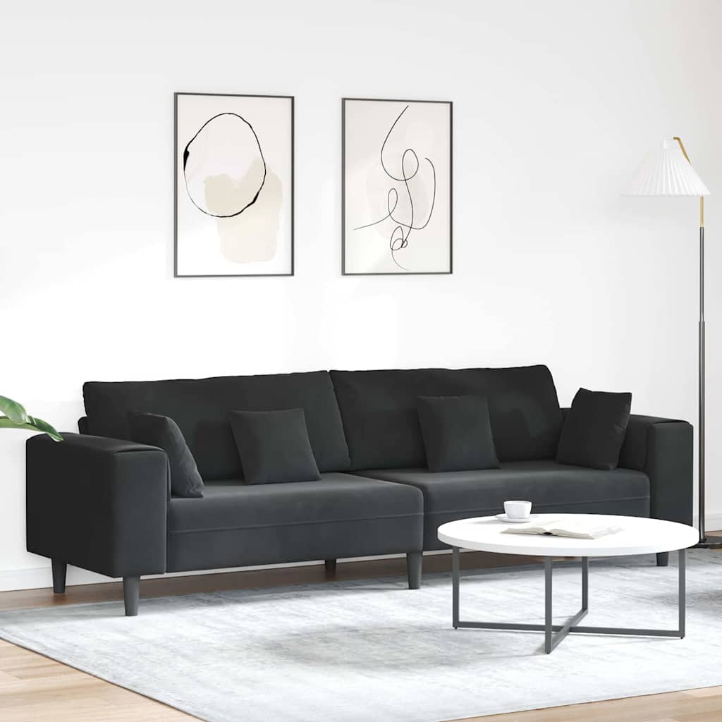 Velvet Sofa with Cushion Black 208 cm Velvet