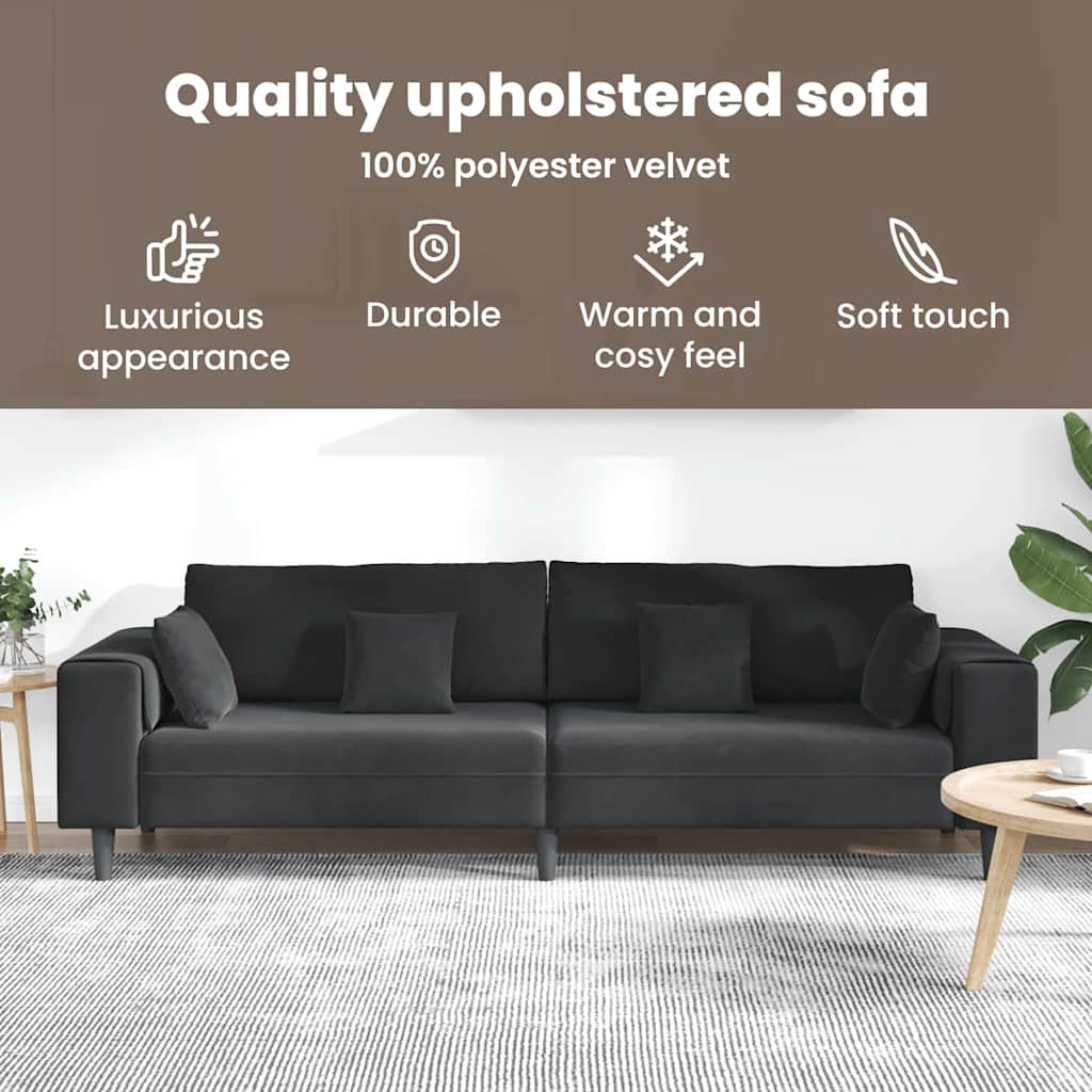 Sofa Black 250 x 77 x 76 cm Velvet