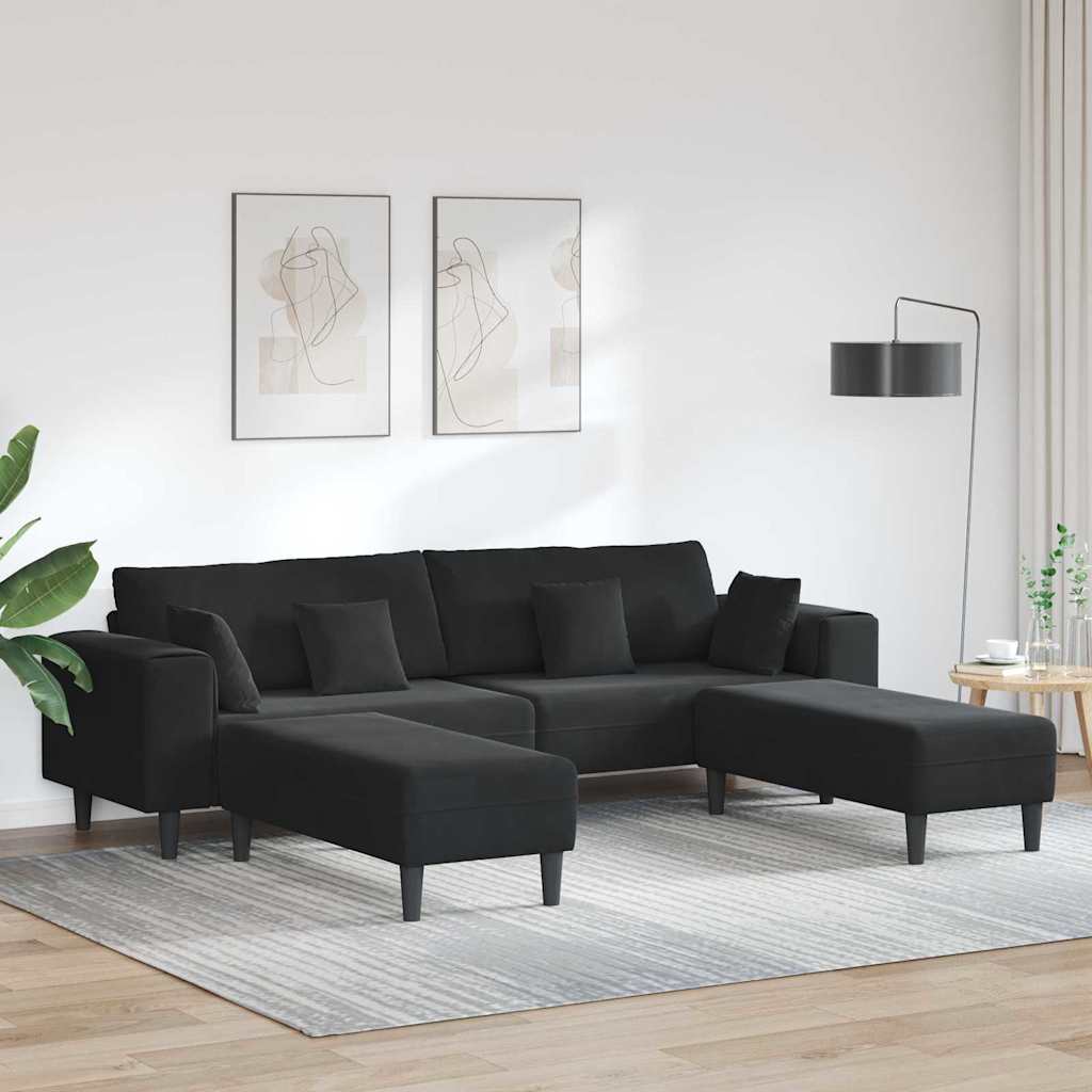 Velvet Sofa with Cushion 3 pcs Black 208 cm Velvet