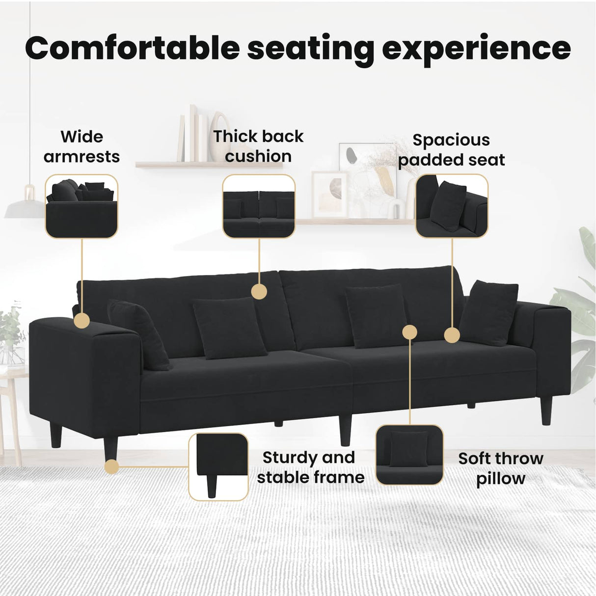 Sofa 3 pcs Black 250 x 188 x 76 cm Velvet