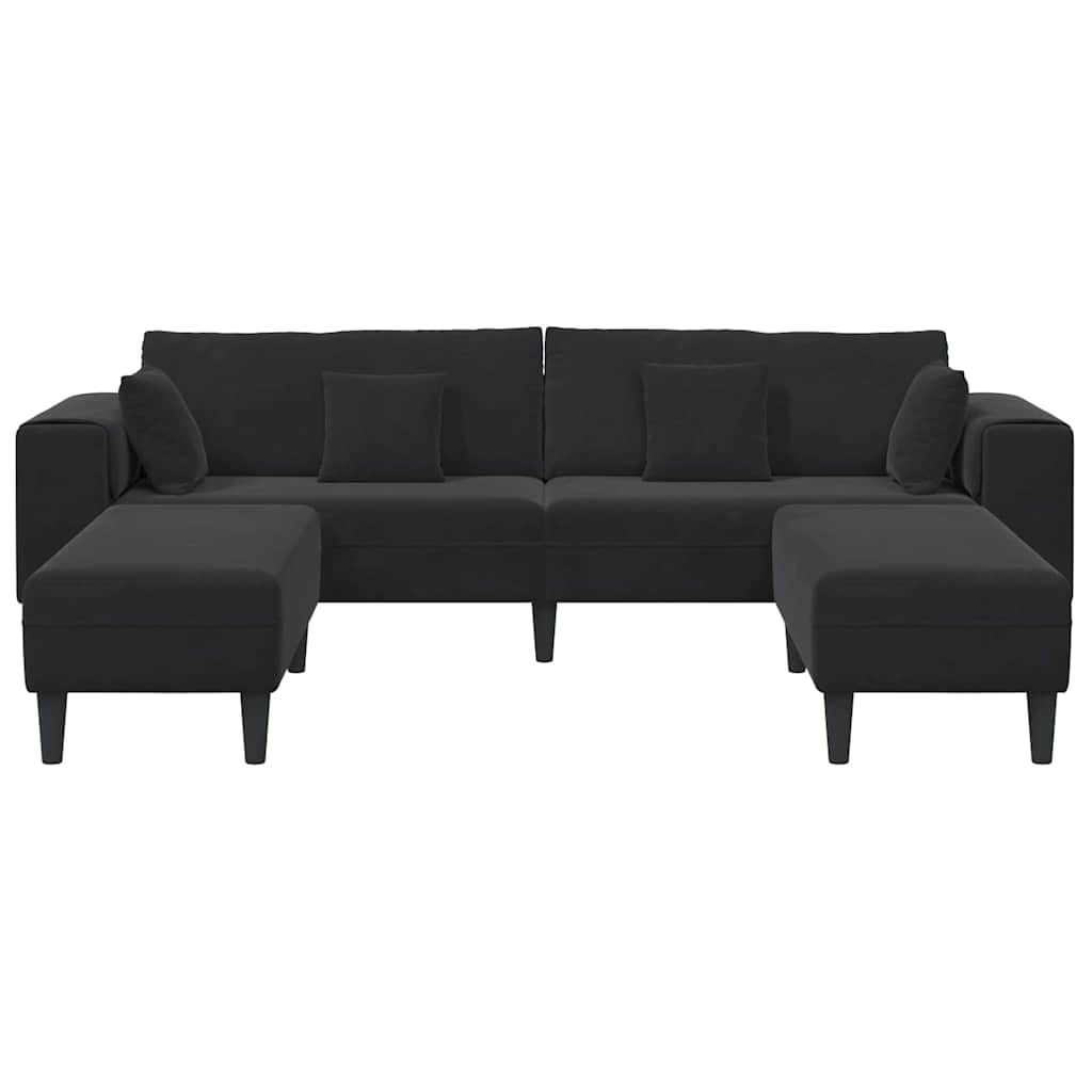Velvet Sofa with Cushion 3 pcs Black 208 cm Velvet