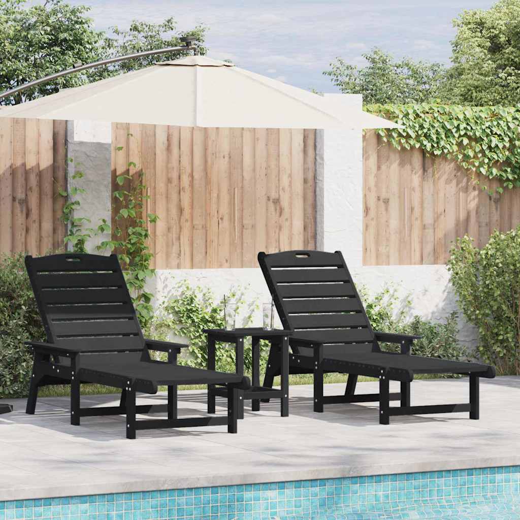 Sun Lounger 2 pcs Polyethylene Black