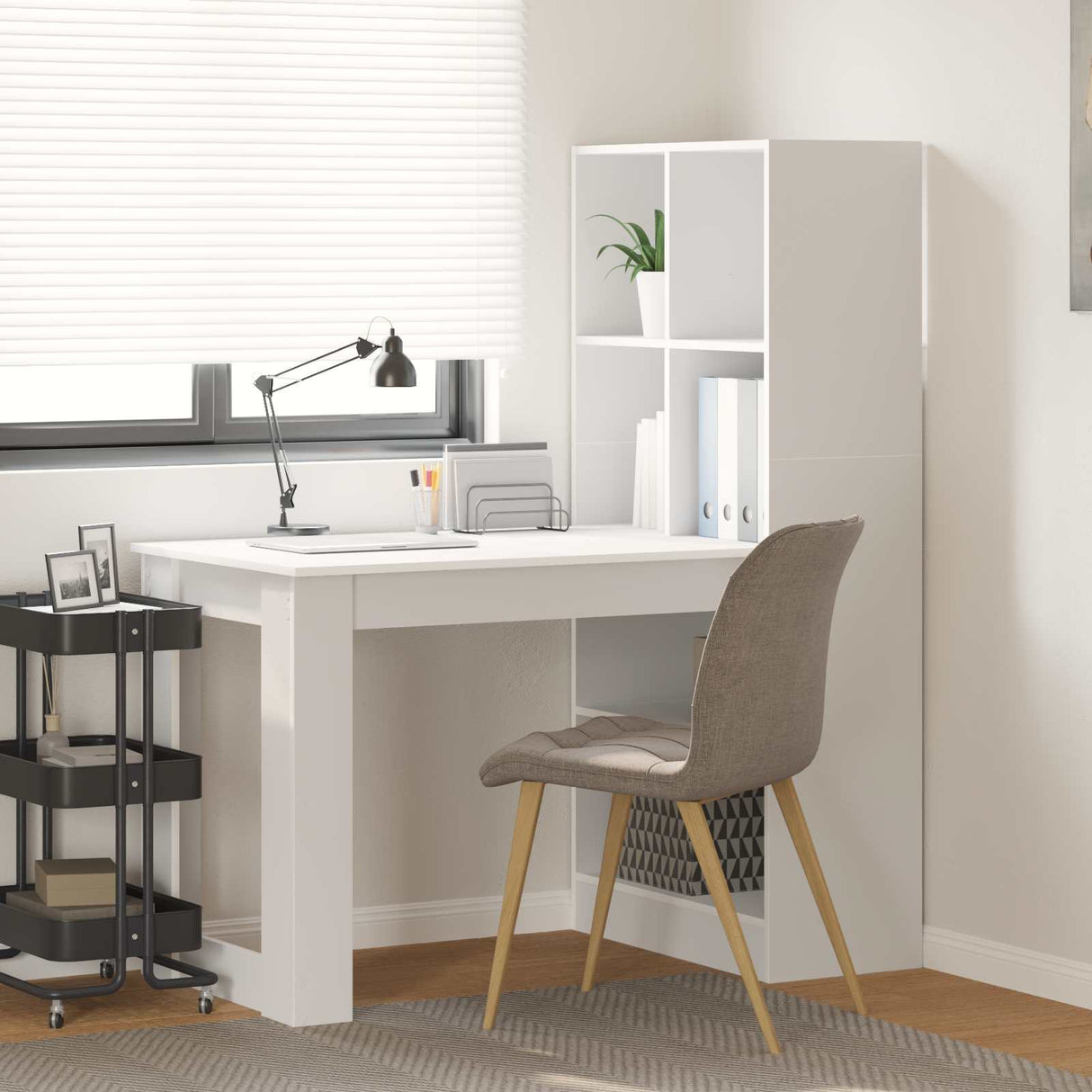 Desk White Engineered Wood 122 x 67 x 145 cm