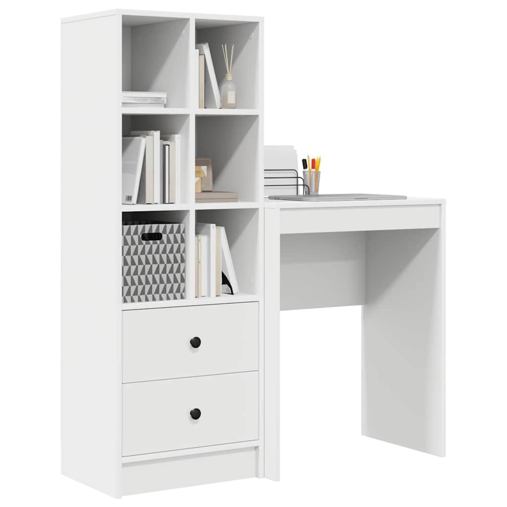 Desk with Storage with Drawer 2 pcs White Engineered wood