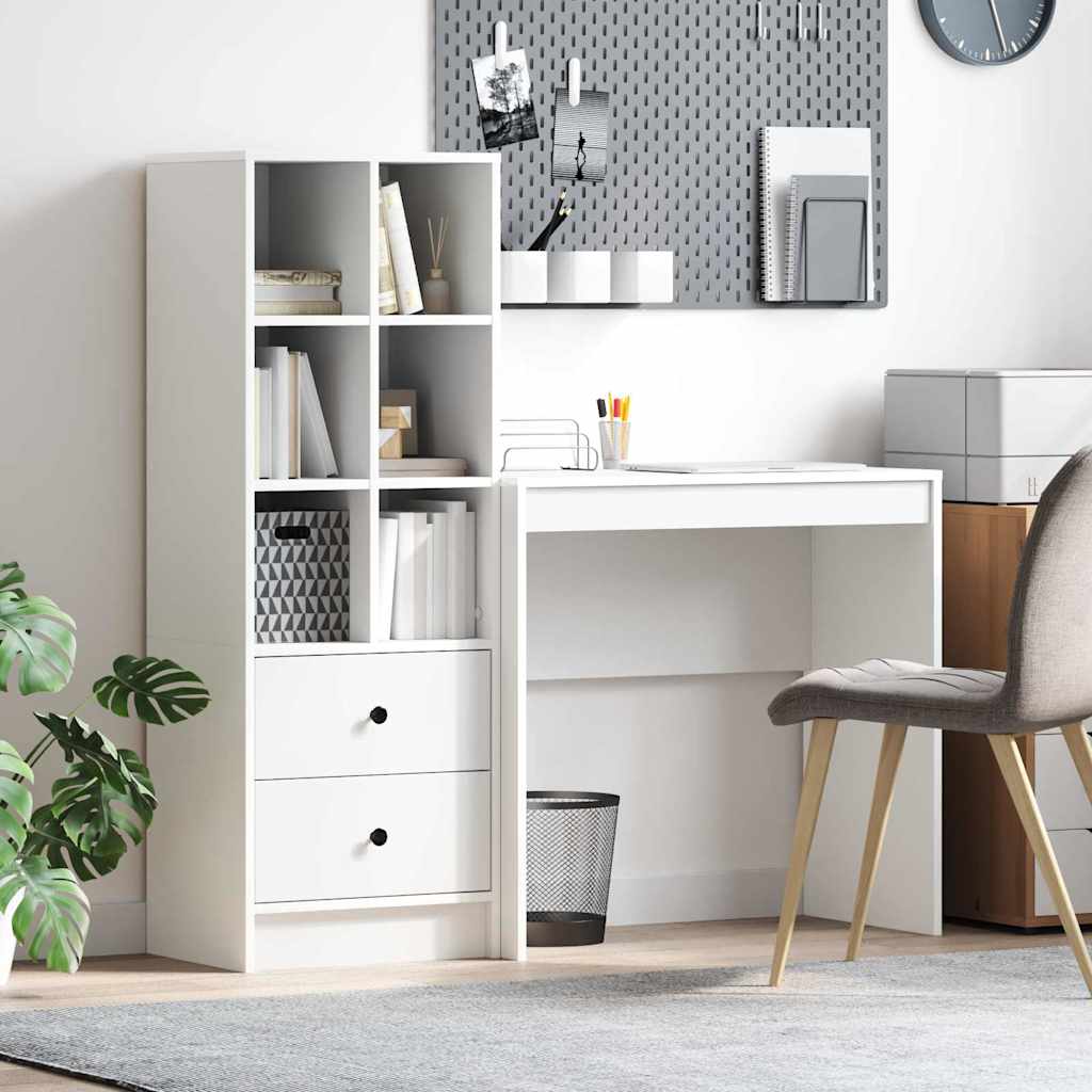 Desk with Storage with Drawer 2 pcs White Engineered wood