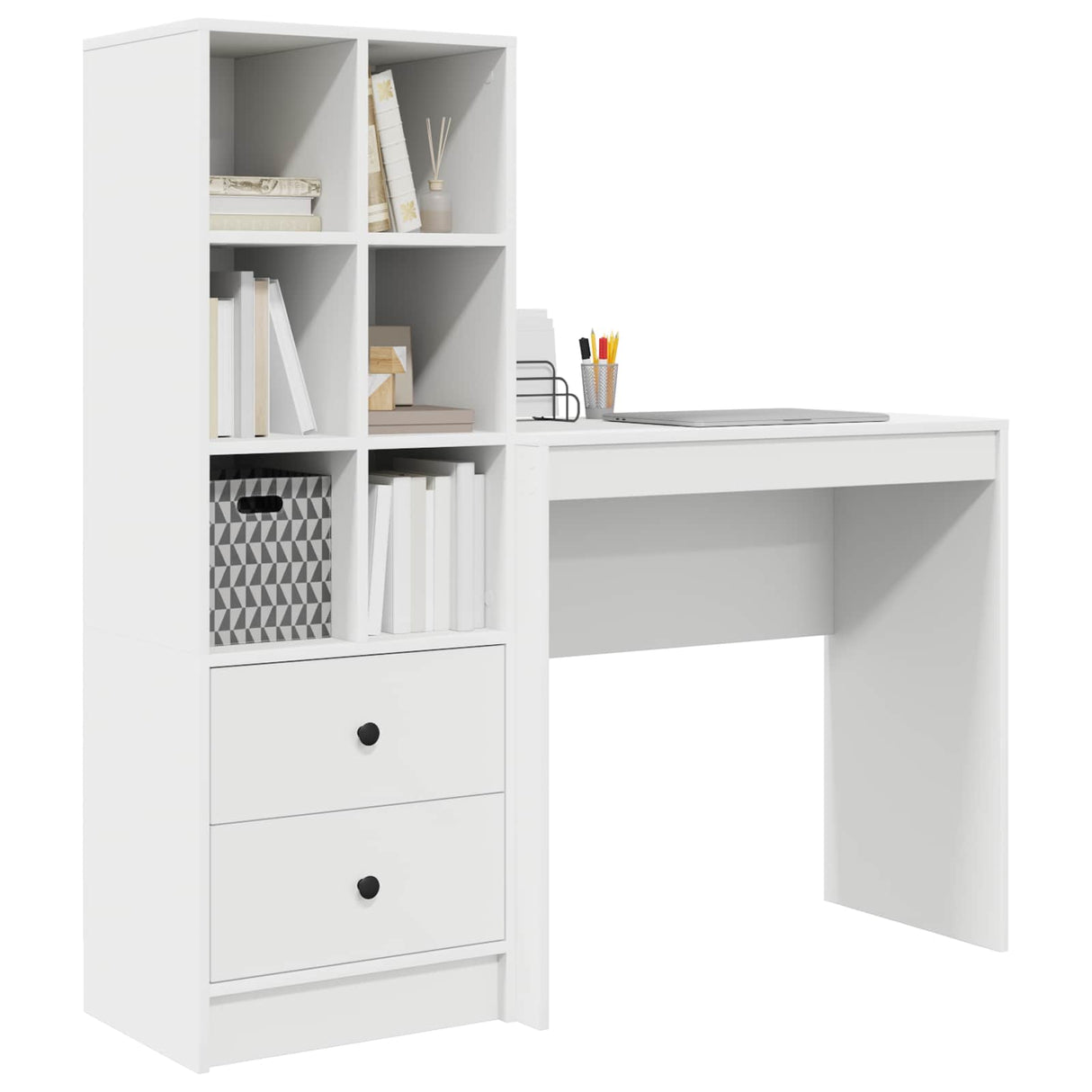 Desk with Drawer with Shelf with Storage 2 pcs White