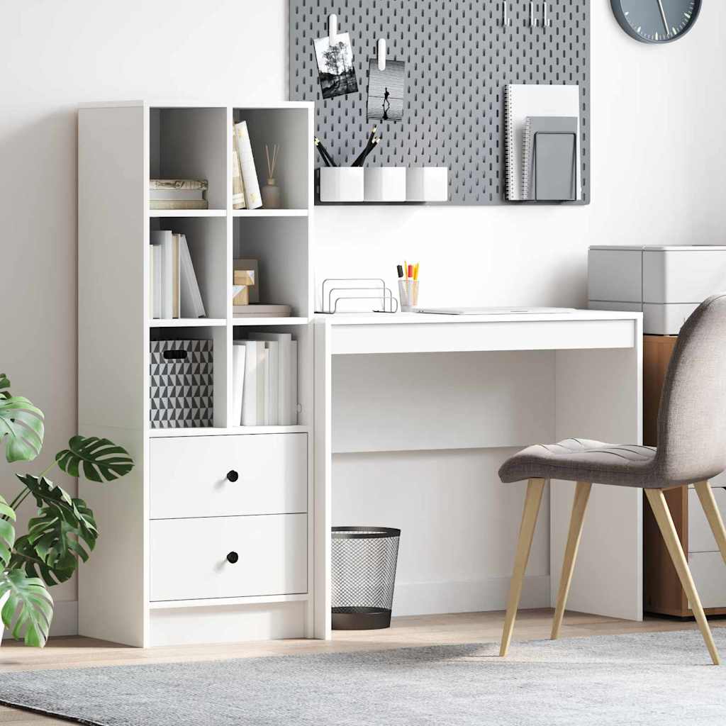 Desk with Storage with Drawer 2 pcs White Engineered wood