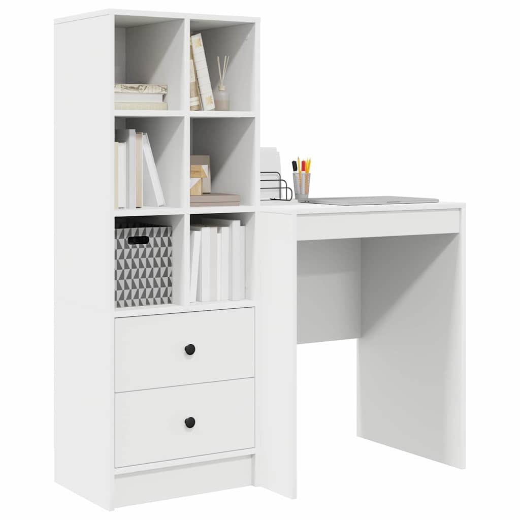 Desk with Storage with Drawer 2 pcs White Engineered wood