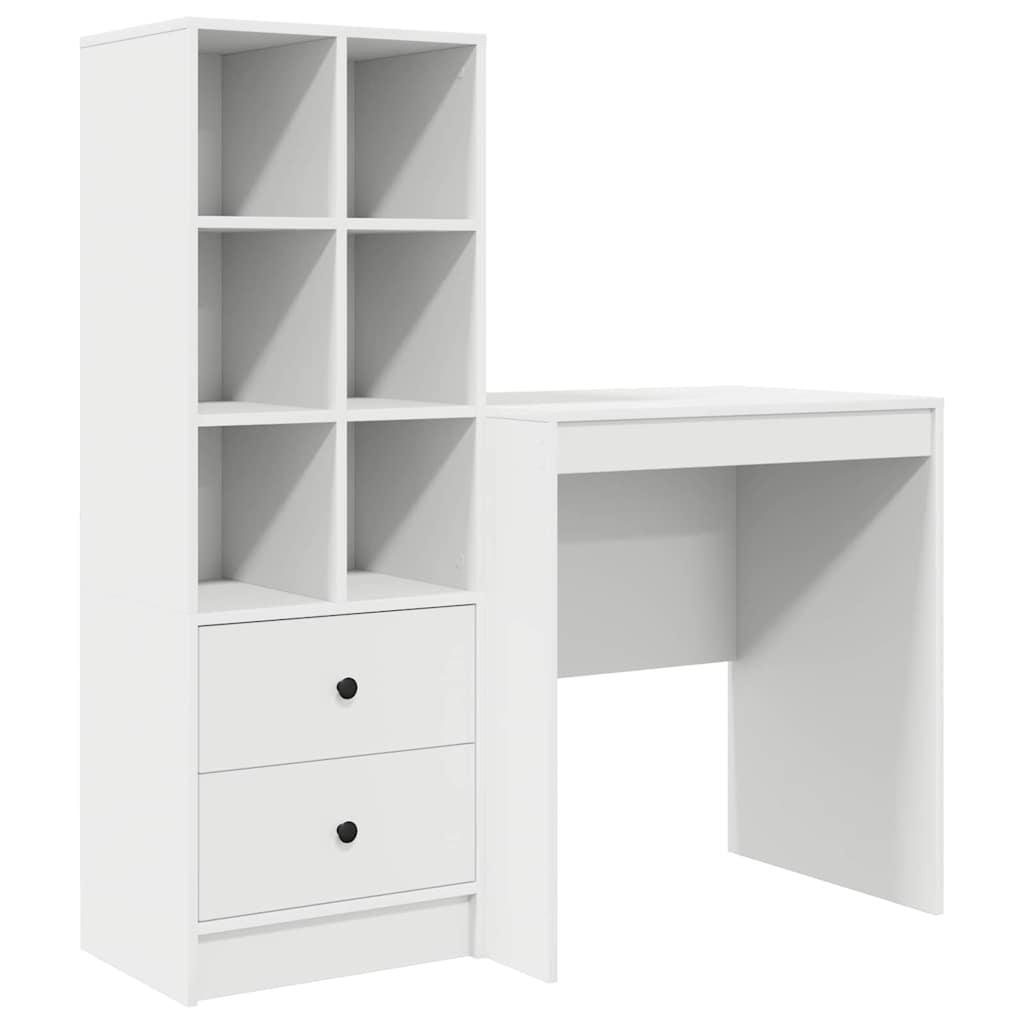 Desk with Storage with Drawer 2 pcs White Engineered wood