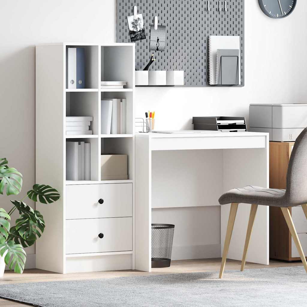 Desk with Storage with Drawer 2 pcs White Engineered wood
