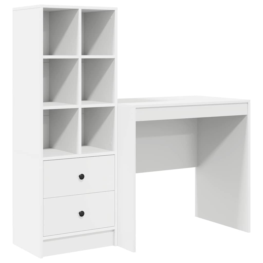 Desk with Storage with Drawer 2 pcs White Engineered wood