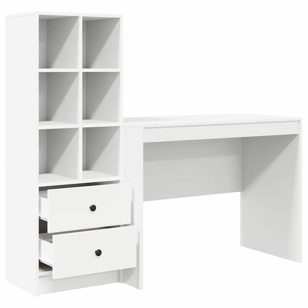 Desk with Storage with Drawer 2 pcs White Engineered wood