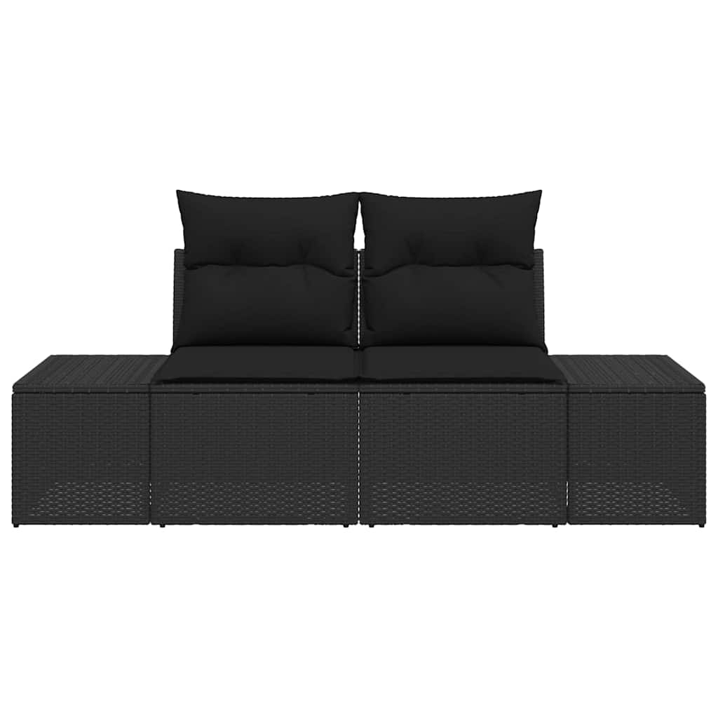 Garden Sofa with Cushion Black 184 x 62 x 69 cm Poly Rattan