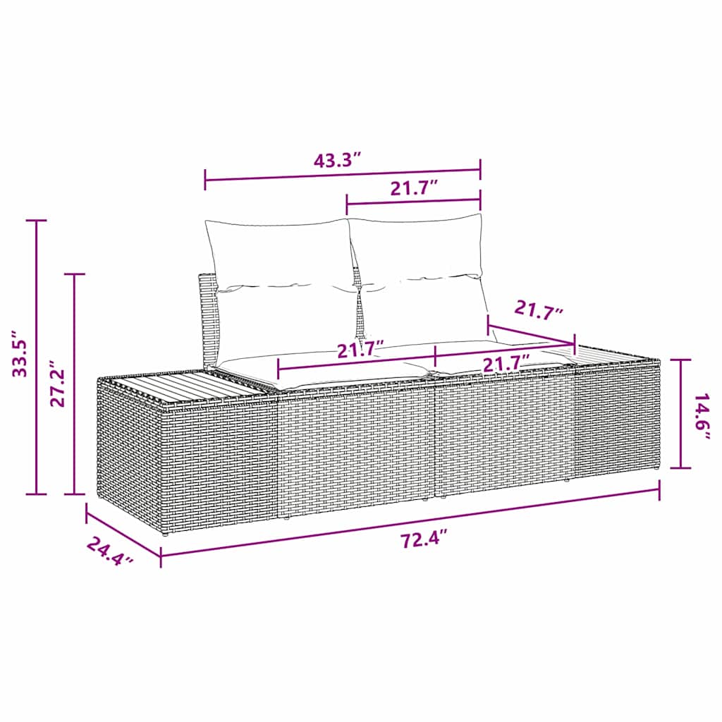 Garden Sofa Black 184 x 62 x 85cm Poly Rattan
