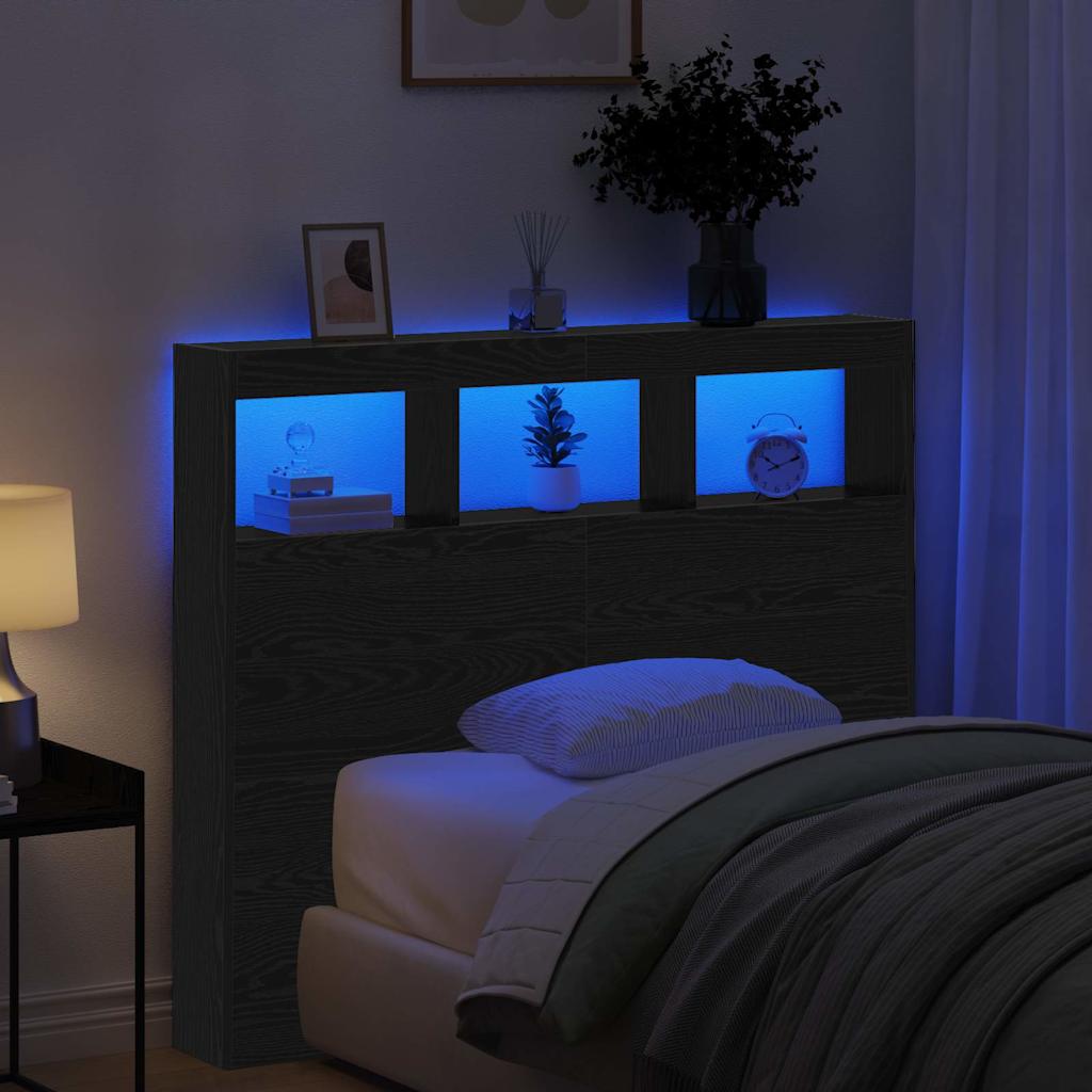 Headboard Cabinet with LED Other Black oak 122 x 17 x 102 cm