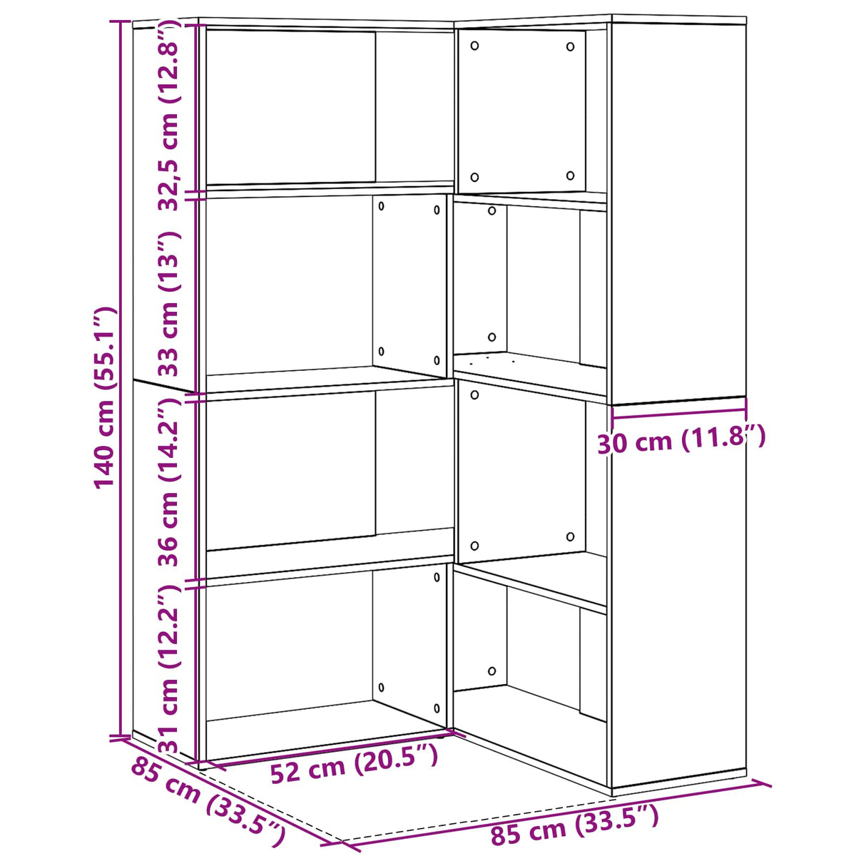 Wardrobe 6-Tier 85 x 85 x 140 cm Engineered Wood Black Oak