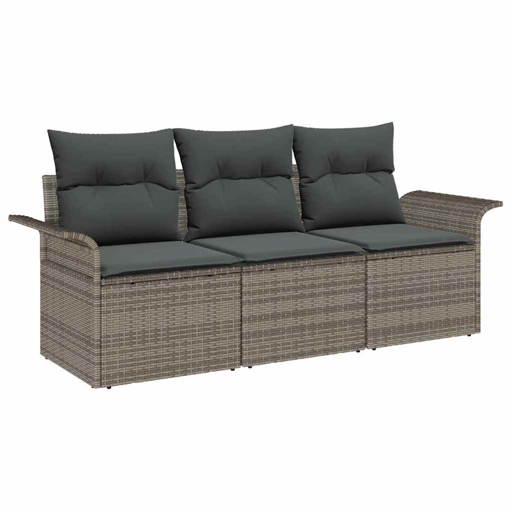 Sofa Set with Cushion 3 pcs Grey Poly Rattan