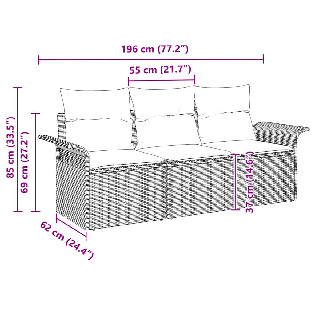 Sofa Set with Cushion 3 pcs Black Poly Rattan