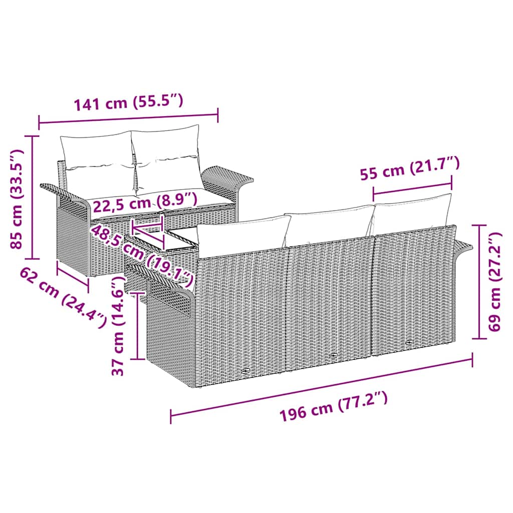 Sofa Set with Cushion 6 pcs Grey Poly Rattan