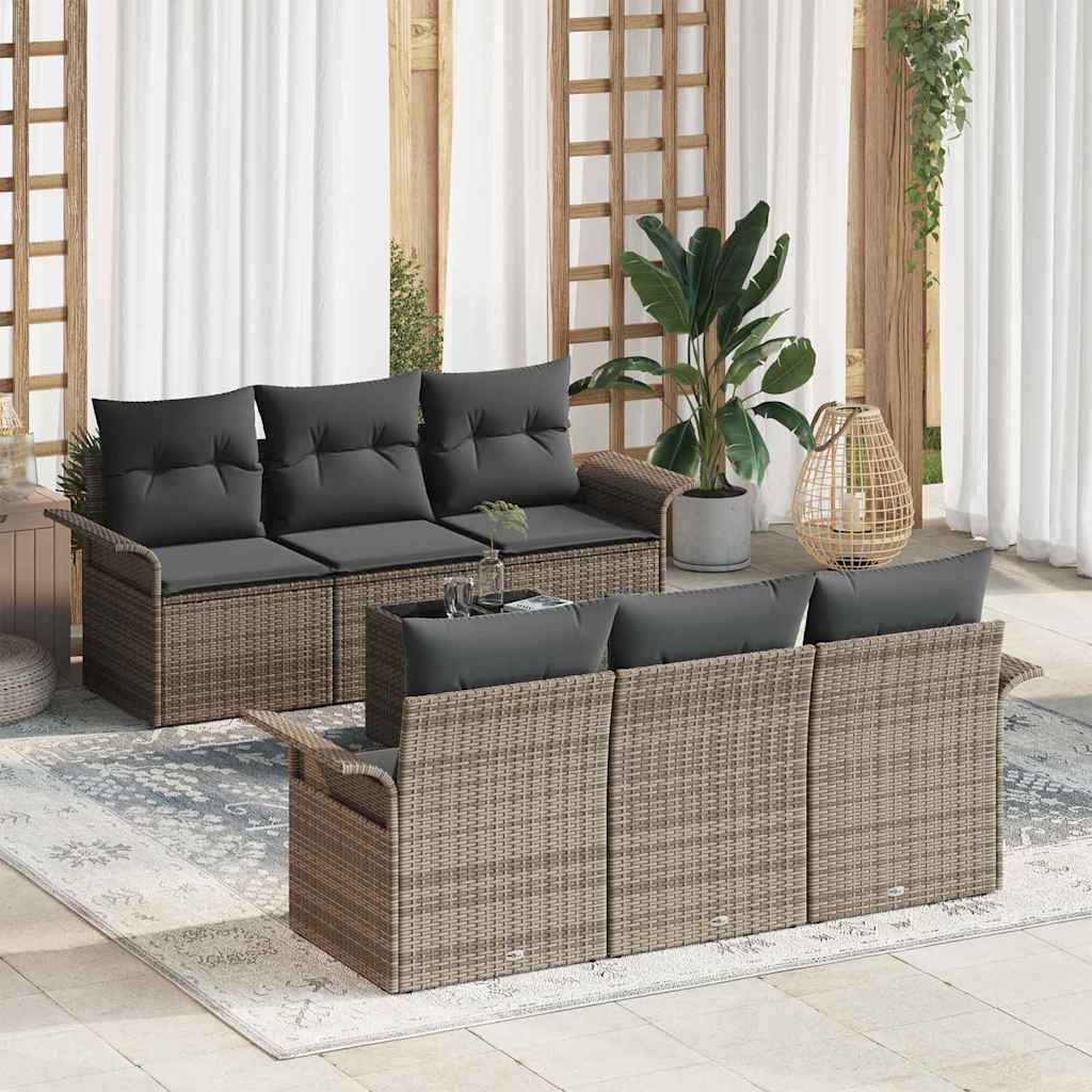 Garden Sofa Set with Cushion 7 pcs Grey Poly Rattan
