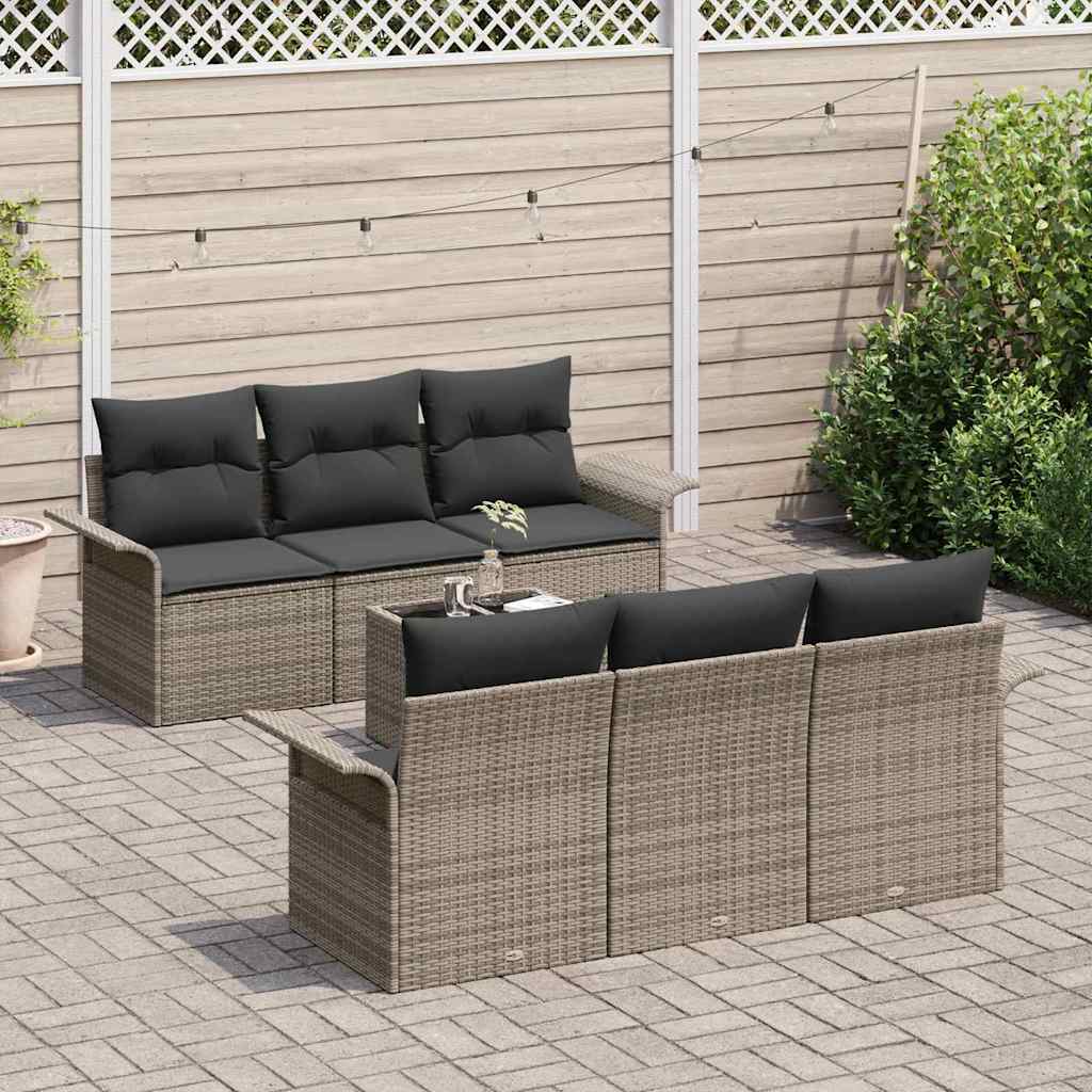 Garden Sofa Set with Cushion 7 pcs Grey Poly Rattan